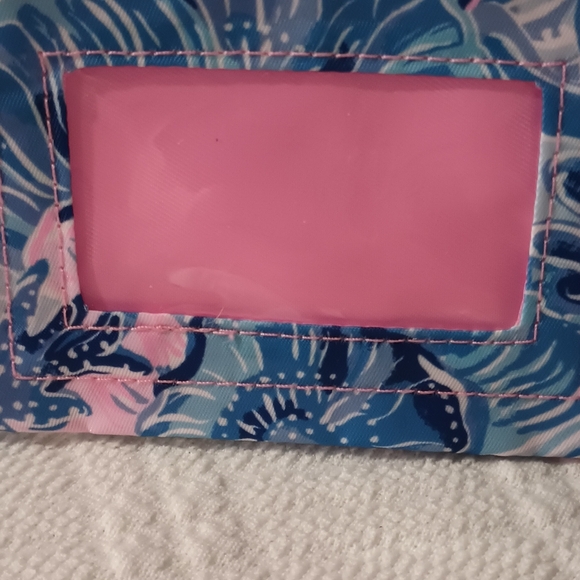 NEW Lilly Pulitzer ID Case Shade Seekers Coin Purse Keychain Gold Trim Pink Blue - Picture 8 of 15